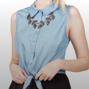 Light denim tie up top